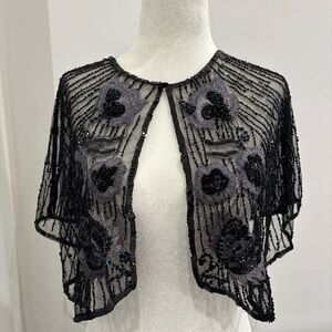 Vintage hand beaded floral shawl!